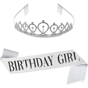 image:imageFunky Junque Rhinestone Tiara Crown Bridal Wedding Headband  Lightweight alloy tiara with sparkling rhinestones for weddings proms bachelorette parties amp bridal eventsSash Birthday Girl  Silver  Tiara Silver