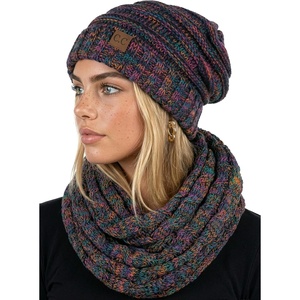 image:imageFunky Junque Slouchy Beanie amp Infinity Scarf Gift Set  Matching Winter Accessories Sets for Women Oversized Hat and ScarvesKaleidoscope  4 Tone Mix  Black  Purple  Orange  Teal