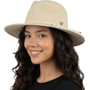 image:imageFunky Junque Sun Hats for Women Wide Brim Straw Panama Fedora Hat UPF 50 Packable Beach Hat for Summer amp VacationDouble Leather Rope Trim  Beige Mix