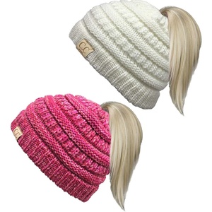 image:imageFunky Junque Toddler Girl Ponytail Beanie  Girls Winter Hat Messy Bun Pony Tail Beanies Ages 27 Warm Knit Cap Stretch Fit2 Pack  Ivory  RedPink 10