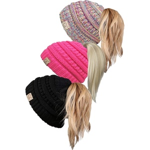 image:imageFunky Junque Toddler Girl Ponytail Beanie  Girls Winter Hat Messy Bun Pony Tail Beanies Ages 27 Warm Knit Cap Stretch Fit3 Pack  Black  Candy Pink  11