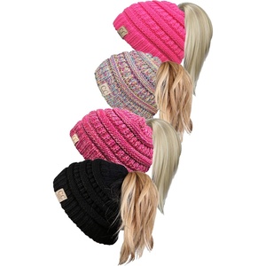 image:imageFunky Junque Toddler Girl Ponytail Beanie  Girls Winter Hat Messy Bun Pony Tail Beanies Ages 27 Warm Knit Cap Stretch Fit4 Pack  Black  Candy Pink  10  11