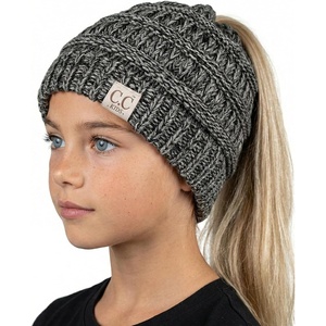 image:imageFunky Junque Toddler Girl Ponytail Beanie  Girls Winter Hat Messy Bun Pony Tail Beanies Ages 27 Warm Knit Cap Stretch Fit4 Tone Mix  Grey  Black  Beige  Lt French Beige
