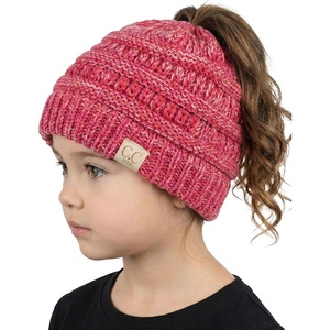 image:imageFunky Junque Toddler Girl Ponytail Beanie  Girls Winter Hat Messy Bun Pony Tail Beanies Ages 27 Warm Knit Cap Stretch Fit4 Tone Mix  a Hot Pink  Red  Baby Pink  Fuschia