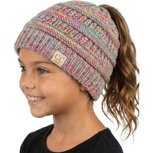 image:imageFunky Junque Toddler Girl Ponytail Beanie  Girls Winter Hat Messy Bun Pony Tail Beanies Ages 27 Warm Knit Cap Stretch Fit4 Tone Mix  a Yellow  Hot Pink  Turquoise  Pink