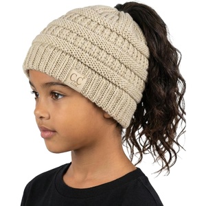 image:imageFunky Junque Toddler Girl Ponytail Beanie  Girls Winter Hat Messy Bun Pony Tail Beanies Ages 27 Warm Knit Cap Stretch FitBeige