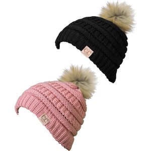 image:imageFunky Junque Toddler Pom Beanie  Kids Winter Hat for Ages 14 Baby Boy amp Girl Knit Beanies Warm Cozy Knit Snow Hats2 Pack  Black  Indi Pink Faux Fur Pom