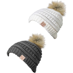 image:imageFunky Junque Toddler Pom Beanie  Kids Winter Hat for Ages 14 Baby Boy amp Girl Knit Beanies Warm Cozy Knit Snow Hats2 Pack  Grey  Ivory Faux Fur Pom