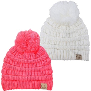 image:imageFunky Junque Toddler Pom Beanie  Kids Winter Hat for Ages 14 Baby Boy amp Girl Knit Beanies Warm Cozy Knit Snow Hats2 Pack  Ivory  Candy Pink