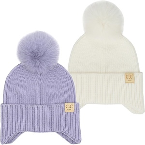 image:imageFunky Junque Toddler Pom Beanie  Kids Winter Hat for Ages 14 Baby Boy amp Girl Knit Beanies Warm Cozy Knit Snow Hats2 Pack  Ivory  Lavender  Ear Flap