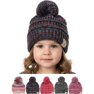 image:imageFunky Junque Toddler Pom Beanie  Kids Winter Hat for Ages 14 Baby Boy amp Girl Knit Beanies Warm Cozy Knit Snow Hats4 Tone Mix  Black  Purple  Orange  Teal