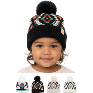 image:imageFunky Junque Toddler Pom Beanie  Kids Winter Hat for Ages 14 Baby Boy amp Girl Knit Beanies Warm Cozy Knit Snow HatsAztec  Black