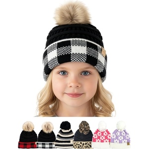 image:imageFunky Junque Toddler Pom Beanie  Kids Winter Hat for Ages 14 Baby Boy amp Girl Knit Beanies Warm Cozy Knit Snow HatsBuffalo Check  BlackWhite