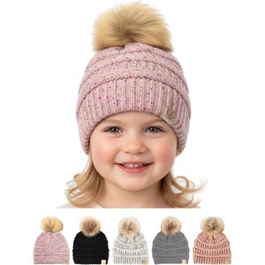image:imageFunky Junque Toddler Pom Beanie  Kids Winter Hat for Ages 14 Baby Boy amp Girl Knit Beanies Warm Cozy Knit Snow HatsConfetti  Pale Pink