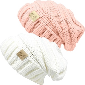 image:imageFunky Junque Toddler Winter Hats for Kids Ages 29 Chunky Cable Knit Slouchy Beanie Warm Ski Cap for Boys and Girls1 Ivory 1 Indi Pink 2 Pack