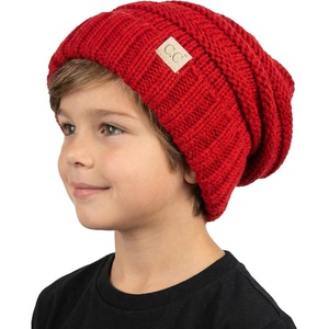 image:imageFunky Junque Toddler Winter Hats for Kids Ages 29 Chunky Cable Knit Slouchy Beanie Warm Ski Cap for Boys and GirlsRed