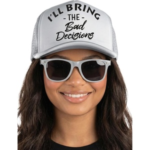 image:imageFunky Junque Trucker Hat amp Sunglasses Set for Women  Bachelorette Party Favors Girls Trip Bridesmaid GiftsBad Decisions  Hat  Sunglasses Set Heather Grey
