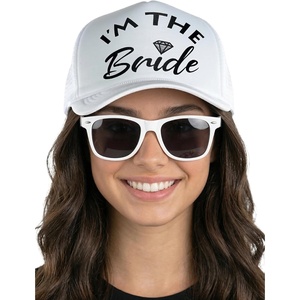 image:imageFunky Junque Trucker Hat amp Sunglasses Set for Women  Bachelorette Party Favors Girls Trip Bridesmaid GiftsIm the Bride  Hat  Sunglasses Set White