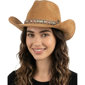 image:imageFunky Junque Wide Brim Cowboy Hat for Women with Decorative Band  Adjustable Fit Cowboy Hat with Sun Protection Concerts Festivals and Western for WomenCamel