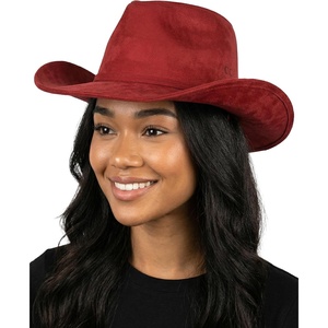 image:imageFunky Junque Wide Brim Cowboy Hat for Women with Decorative Band  Adjustable Fit Cowboy Hat with Sun Protection Concerts Festivals and Western for WomenSuede W Chinstrap  Red