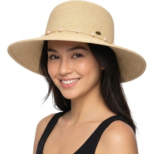 image:imageFunky Junque Wide Brim Panama Sun Hat Womens Packable Straw  Lightweight paper hat with adjustable drawstring for beach trips vacations summer getaways amp everyday wearPearl Trim  Natural Multi
