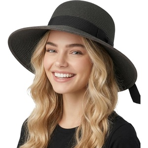 image:imageFunky Junque Wide Brim Panama Sun Hat Womens Packable Straw  Lightweight paper hat with adjustable drawstring for beach trips vacations summer getaways amp everyday wearRibbon Bow Trim  Black