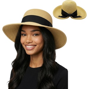 image:imageFunky Junque Wide Brim Panama Sun Hat Womens Packable Straw  Lightweight paper hat with adjustable drawstring for beach trips vacations summer getaways amp everyday wearSplit Back Bow  Natural