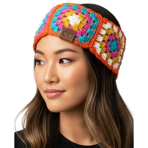 image:imageFunky Junque Womens FleeceLined Knit Headband  Confetti Ear Warmer for Winter Cozy Sherpa Interior Soft Stretch Fit  IvoryMultiColor Crochet  Orange