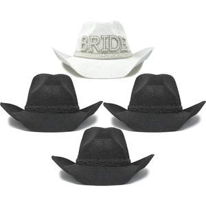 image:imageFunky Junque Womens Rhinestone Cowboy Hat  Lightweight Straw Cowboy Hat with Sun Protection Concerts Festivals and Western for Women4 Pack 1 Bride WhiteSilver  3 Black