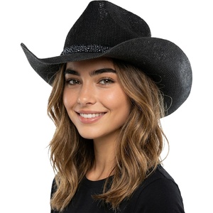 image:imageFunky Junque Womens Rhinestone Cowboy Hat  Lightweight Straw Cowboy Hat with Sun Protection Concerts Festivals and Western for WomenBlack