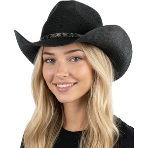image:imageFunky Junque Womens Rhinestone Cowboy Hat  Lightweight Straw Cowboy Hat with Sun Protection Concerts Festivals and Western for WomenRhinestone Trim  Black