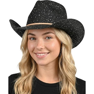 image:imageFunky Junque Womens Rhinestone Cowboy Hat  Lightweight Straw Cowboy Hat with Sun Protection Concerts Festivals and Western for WomenSequin  Black