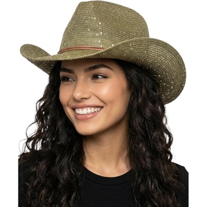 image:imageFunky Junque Womens Rhinestone Cowboy Hat  Lightweight Straw Cowboy Hat with Sun Protection Concerts Festivals and Western for WomenSequin  Sage