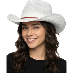 image:imageFunky Junque Womens Rhinestone Cowboy Hat  Lightweight Straw Cowboy Hat with Sun Protection Concerts Festivals and Western for WomenSequin  White