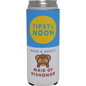 image:imageSlim Can Cooler  Tipsy by Noon  7 Pack  Insulated slim can cooler with funny designs for beach bachelorettes bridal showers pool parties amp girls weekendsMaid Of Dishonor  Brown