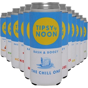 image:imageSlim Can Cooler  Tipsy by Noon  7 Pack  Insulated slim can cooler with funny designs for beach bachelorettes bridal showers pool parties amp girls weekendsTipsy by Noon  12 pk  Bach Party Set