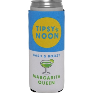 image:imageSlim Can Cooler  Tipsy by Noon  7 Pack  Insulated slim can cooler with funny designs for beach bachelorettes bridal showers pool parties amp girls weekendsMargarita Queen  Green