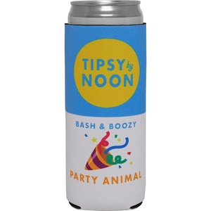 image:imageSlim Can Cooler  Tipsy by Noon  7 Pack  Insulated slim can cooler with funny designs for beach bachelorettes bridal showers pool parties amp girls weekendsParty Animal  Orange