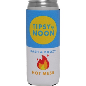 image:imageSlim Can Cooler  Tipsy by Noon  7 Pack  Insulated slim can cooler with funny designs for beach bachelorettes bridal showers pool parties amp girls weekendsHot Mess  Orange