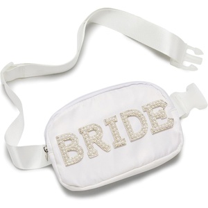 image:imageWhite Belt Bag with Pearl Lettering  Bride White  Waterresistant belt bag with pearl BRIDE lettering for bachelorette parties travel bridal showers amp honeymoonsBride White