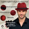 image:imageFunky Junque Mens Panama Porkpie Fedora Linen Summer Beach Hat  Lightweight fedora with adjustable fit for beach poolside lounging summer vacations amp outdoor adventuresBurgundy