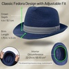 image:imageFunky Junque Packable Straw Fedora Mens Panama Trilby Hat  Natural straw fedora with grosgrain band for vacations outdoor weddings city explorations amp summer travelNavy Blue
