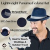 image:imageFunky Junque Packable Straw Fedora Mens Panama Trilby Hat  Natural straw fedora with grosgrain band for vacations outdoor weddings city explorations amp summer travelNavy Blue