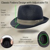image:imageFunky Junque Packable Straw Fedora Mens Panama Trilby Hat  Natural straw fedora with grosgrain band for vacations outdoor weddings city explorations amp summer travelJet Black