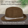 image:imageFunky Junque Packable Straw Fedora Mens Panama Trilby Hat  Natural straw fedora with grosgrain band for vacations outdoor weddings city explorations amp summer travelCoffee Brown