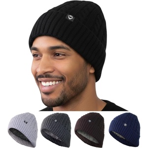 image:imageFunky Junque Basics Winter Thick Cable Knit Beanie Hat Fleece Lined Soft Chunky Warm Toboggan Skull Cap for Men WomenBlack