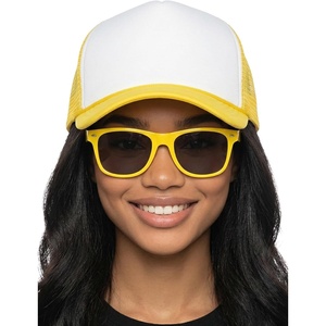 image:imageFunky Junque Blank Mesh Foam Lightweight Snapback Trucker Hat  Lightweight Foam Trucker Hat with Breathable Mesh Back Golf Beach and Street Style Trendy Trucker Hats for MenHat YellowWhite  Sunglasses Yellow