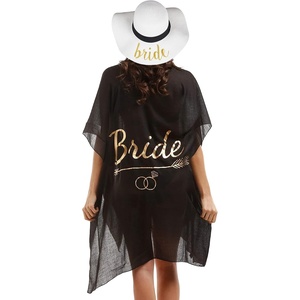 image:imageFunky Junque Bride Beach Sun Hat Straw Bucket Cover Up Set  Straw bucket sun hat with adjustable drawstring for bachelorette trips honeymoons bridal showers amp destination weddingsBride  White HatBlack Cover Up
