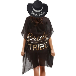 image:imageFunky Junque Bride Beach Sun Hat Straw Bucket Cover Up Set  Straw bucket sun hat with adjustable drawstring for bachelorette trips honeymoons bridal showers amp destination weddingsBride Tribe  Black HatBlack Cover Up