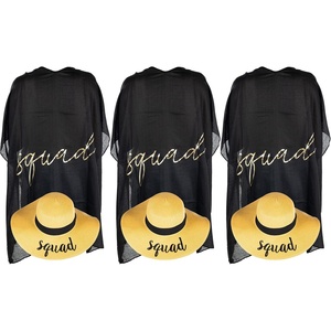 image:imageFunky Junque Bride Beach Sun Hat Straw Bucket Cover Up Set  Straw bucket sun hat with adjustable drawstring for bachelorette trips honeymoons bridal showers amp destination weddings3 Squad Hats Natural  3 Squad Coverups Black